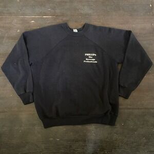 Vintage 70s 80s Black Crewneck Sweatshirt Phillips Beverage Raglan Style XXL